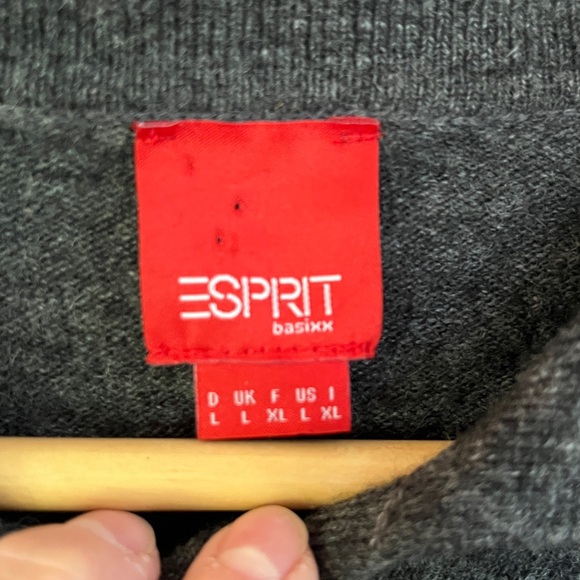 Esprit Lambswool & Polyamide Collared Charcoal Long Sleeve Sweater Size Large - Picture 3 of 6